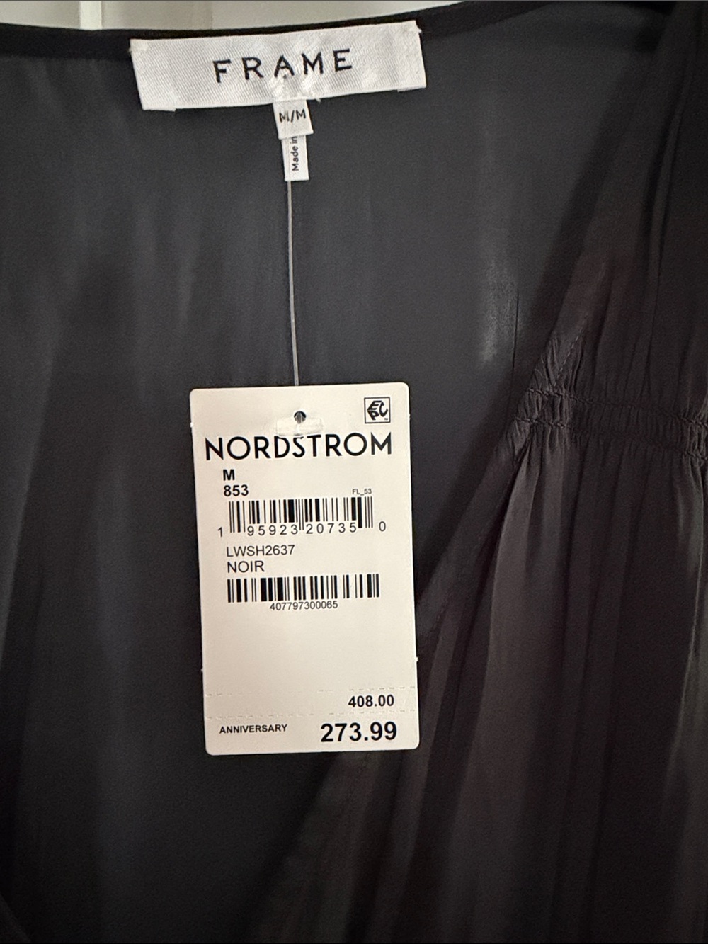 Frame Denim Black Pleated Button-Front Long-Sleeve Blouse - Picture 3 of 3